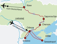 Kreuzfahrt-Karte, Dnjepr, Odessa-Sewastopol-Krim-Saporoschje-Kiew